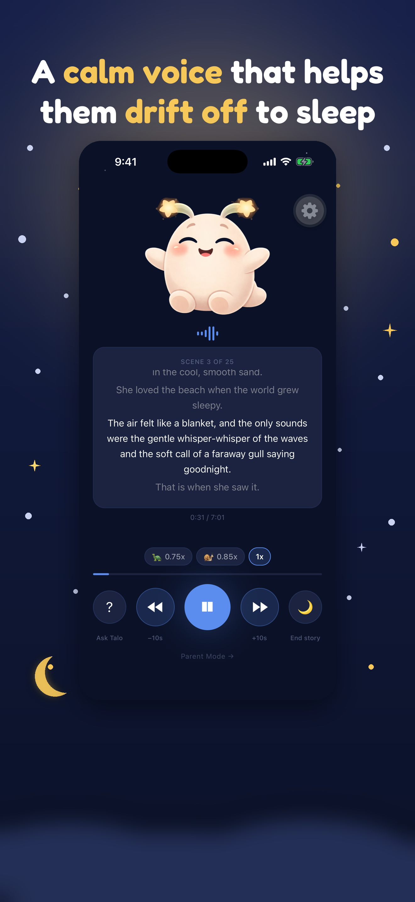 Talo app — the calm story player, screen stays dark